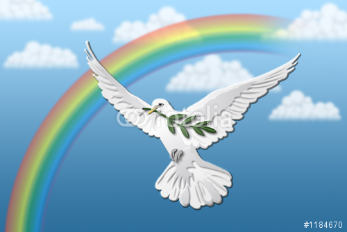Friedentaube vor Regenbogen